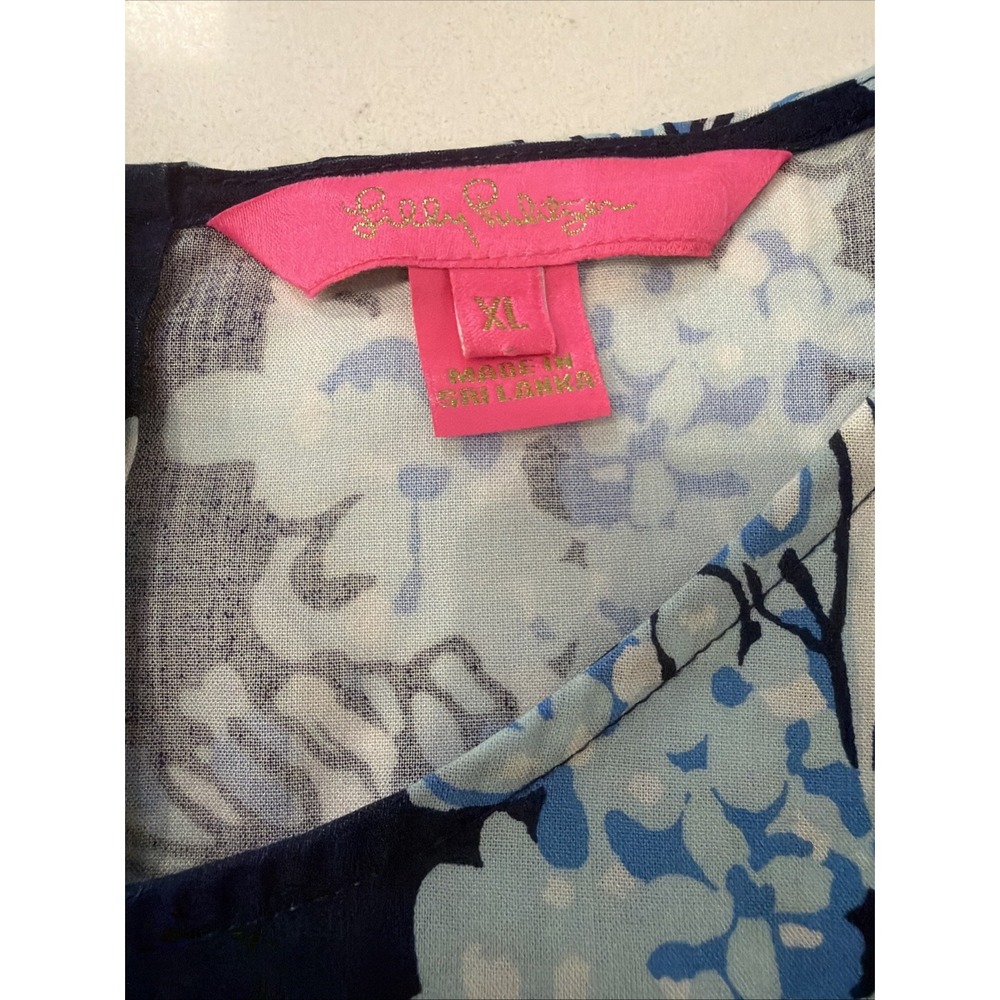 Lilly Pulitzer Women's L Bouquet All Day Iona Sleeveless Blue Floral Blouse Tank - Picture 6 of 11